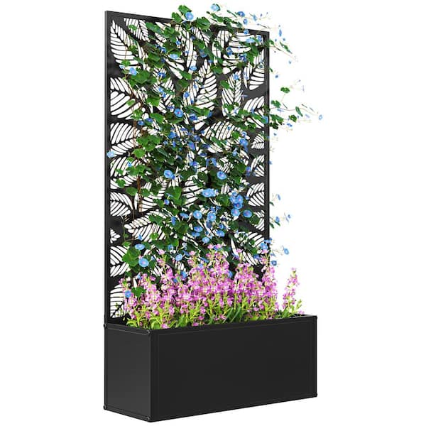 Galvanized Steel Raised Garden Bed with Trellis, Freestanding or Wall Mounted Raised Flower Bed