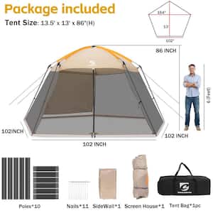 13.5 ft. x 13 ft. Khaki Mosquito Tent UPF 50+ Canopy Shelter Shade Waterproof with Sidewall for Patios Outdoor Camping
