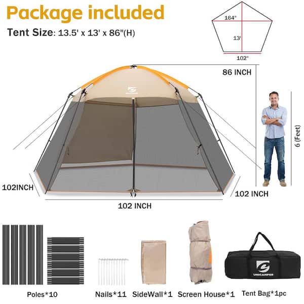 Zeus & Ruta 13.5 ft. x 13 ft. Khaki Mosquito Tent UPF 50+ Canopy Shelter Shade Waterproof with Sidewall for Patios Outdoor Camping