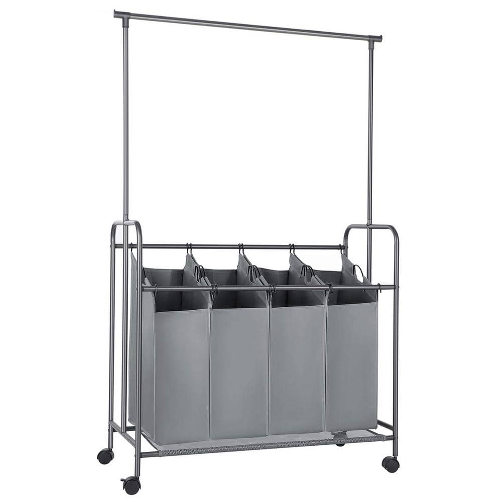 42 in. W x 17 in. D x 37 in. H Fabric Laundry Basket Hamper with Rolling Wh