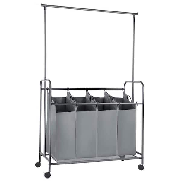 Unbranded 42 in. W x 17 in. D x 37 in. H Fabric Laundry Basket Hamper with Rolling Wheels Gray