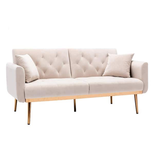 Donason 63.78 in. W Square Arm Velvet Straight Reclining Sofa in Beige
