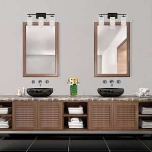 Cedar Lane 22 in. 3-Light Matte Black Modern Vanity with Clear and Etched Glass Shades