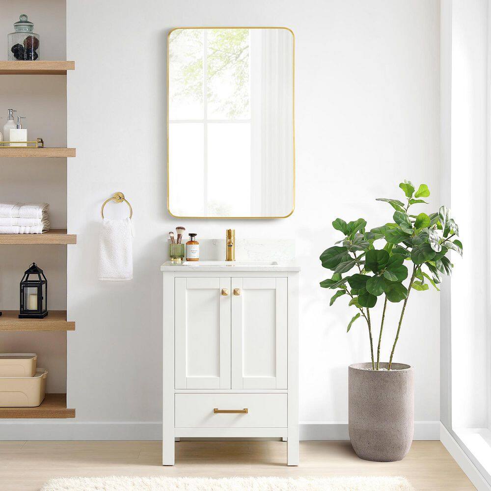 Shannon White Oak Single Sink Vanity with Stone Top and Mirror