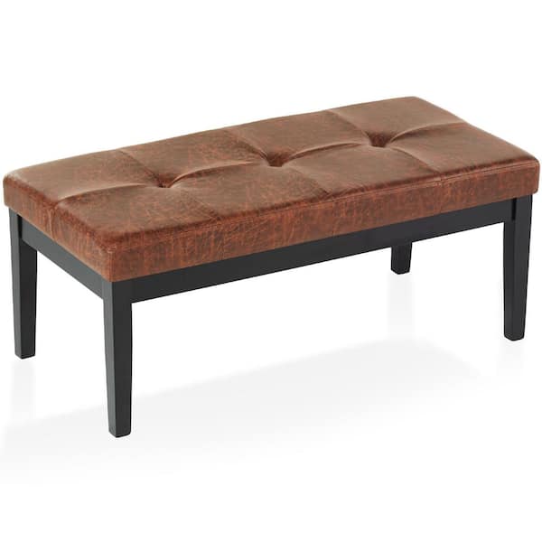GOOD & GRACIOUS Upholstered 42 ft. x 20 ft. Brown Polyester Blend Bedroom Bench with Rubberwood Leg