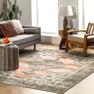 Gracie Machine Washable Peach 9 ft. x 12 ft. Distressed Persian Area Rug