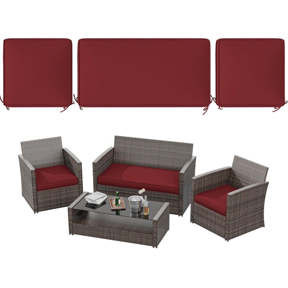 36 in. x 18 in. (3-Piece) Outdoor Patio Replacement Seat Cushions Fit for Loveseat Lounge Chair Furniture Burgundy Red price history on PriceWatchPro