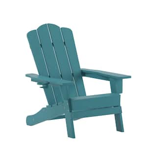 Blue Faux Wood Resin Outdoor Lounge Chair in Blue