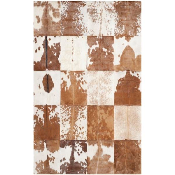 Studio Leather 5 ft. x 8 ft. Ivory/Tan Abstract Grid Area Rug
