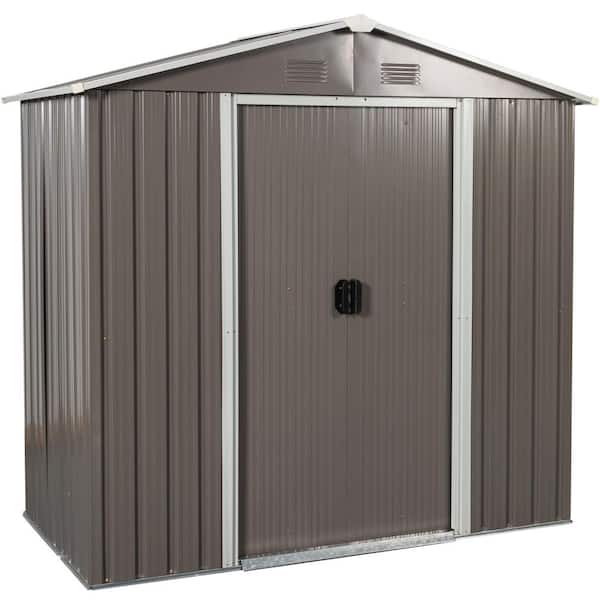 ToolCat 6 ft. W x 4 ft. D Metal Storage Shed Outdoor Tool Room with Foundation, Hooks and Shelves, Gray (18.2 sq. ft.)