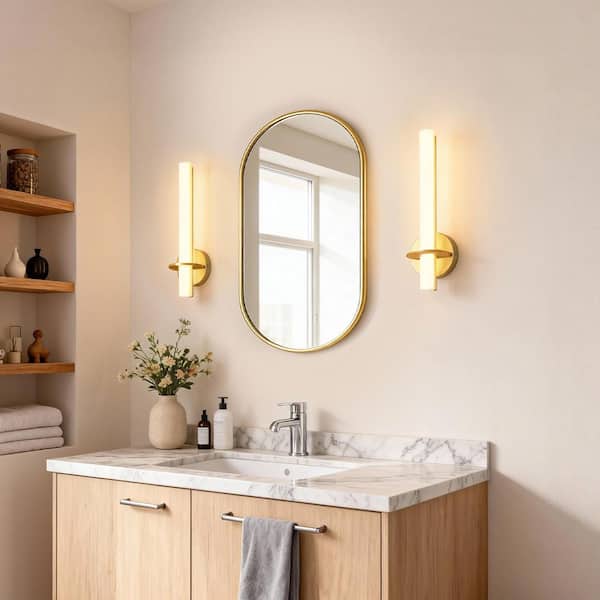 2 in. 1-Light LED Gold Wall Sconce, Modern Dimmable Cylinder Shade Vanity Light for Hallway Bedroom (2-Pack)