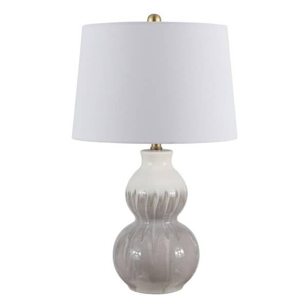 SAFAVIEH Kenzo 24. 5 in. Ivory/Gray Table Lamp with White Shade