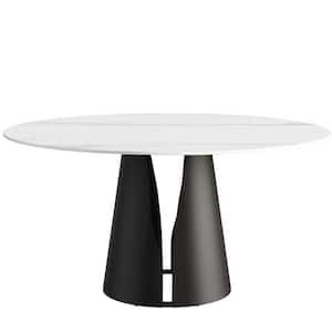 59.05 in. Sintered Stone Round Dining Table with Black Pedestal Legs