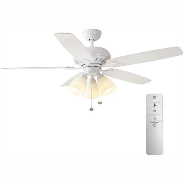 Hampton Bay Rockport 52 in. LED Indoor Matte White Smart Ceiling Fan with Light Kit and WINK Remote Control