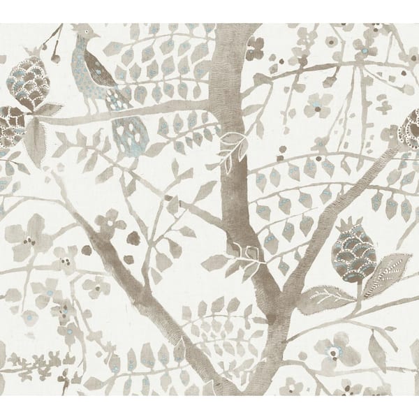 York Wallcoverings 60.75 sq.ft. Off White Peacock Block Print Wallpaper