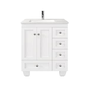 Happy 28 in. W x 18 in. D White Bathroom Vanity with White Carrara Quartz Vanity Top and Rectangular Undermount Sink
