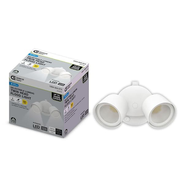 Dusk to Dawn Sensor White Exterior Outdoor Twin/Dual Head Integrated LED Security Flood Light 24-Watt 1200 to 2400 Lumen