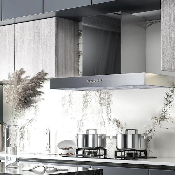 Lora 30 in. 350 CFM Convertible T-Shape Wall Mount Range Hood in Stainless Steel with Charcoal Filters and LED Lighting