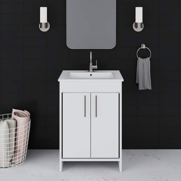 VOLPA USA AMERICAN CRAFTED VANITIES Villa 24 in. W x 18 in. D Bathroom Vanity in White with Ceramic Vanity Top in White with White Basin