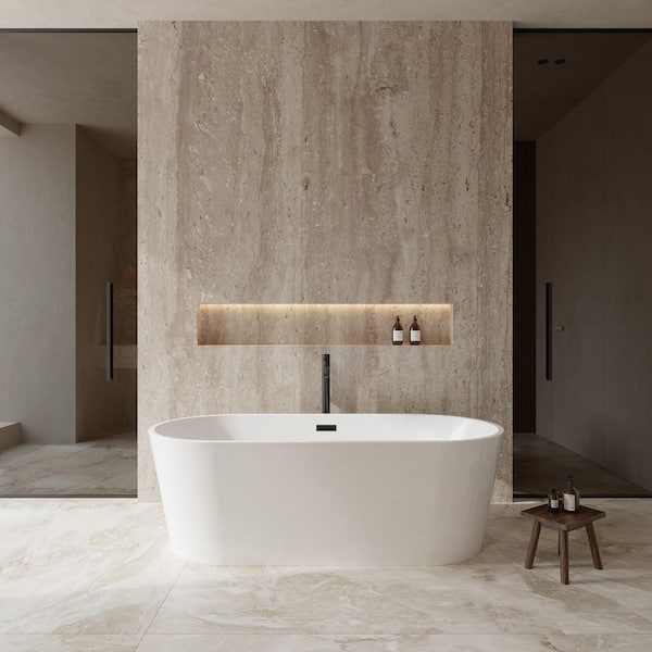 Carissa 71 in. Acrylic Flatbottom Bathtub in White with Matte Black Trim and Faucet