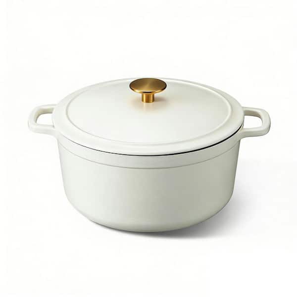 5 qt. Enameled Cast Iron Dutch Oven in White with Lid, Dual Handles, All Stovetop Compatible, Oven Safe up to 500° F