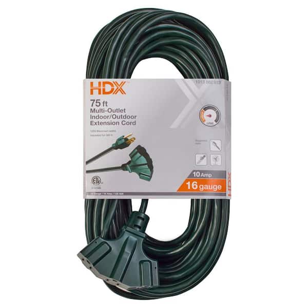 75 ft. 16/3 Light Duty Indoor/Outdoor Extension Cord with Multiple Outlet Triple Tap End, Green