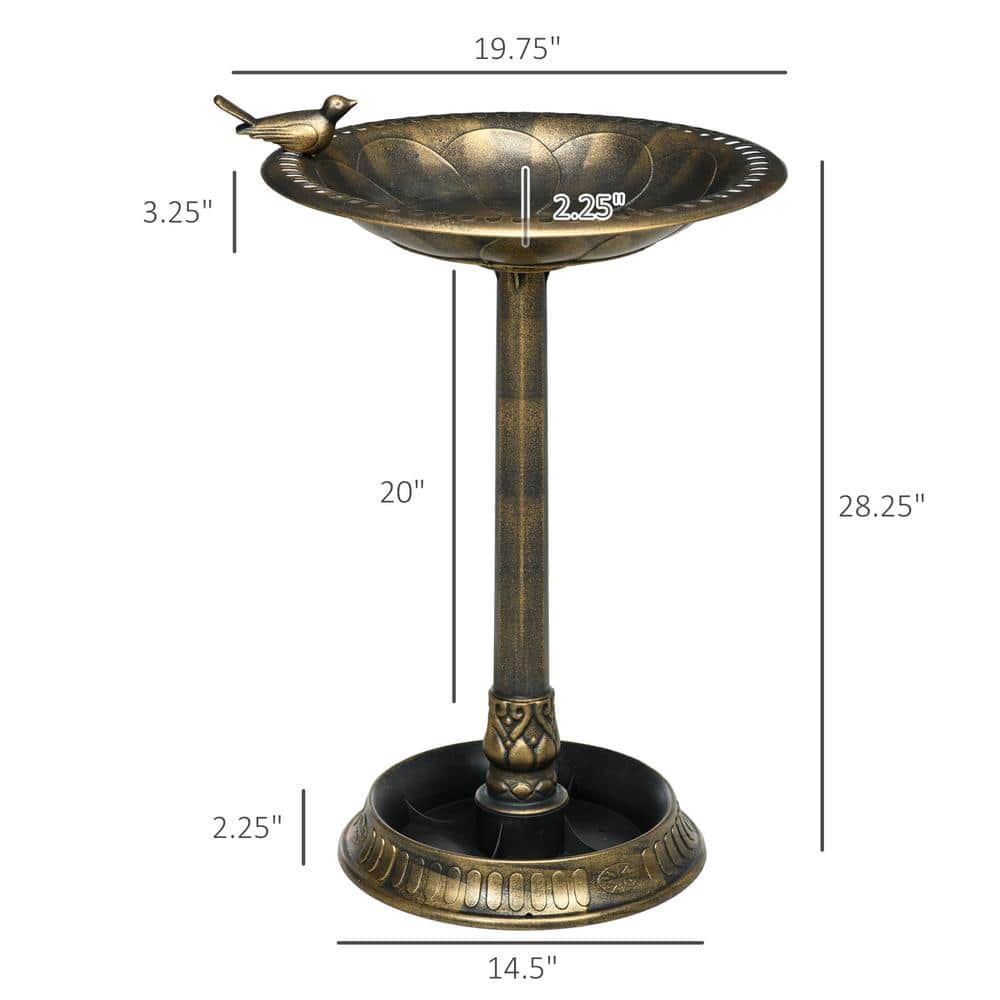 Bronze 28" Antique Bird Bath with Pedestal and Bird Statue