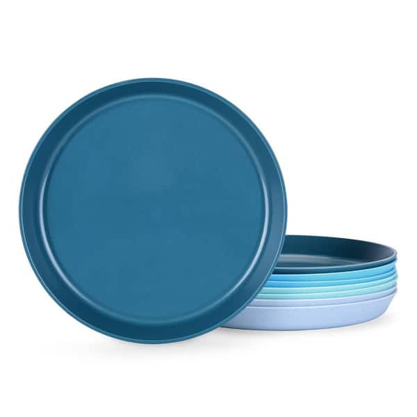 8-Piece Gradient Blue 9 in. Plastic Dinner Plates, Wheat Straw Fiber Plate Sets, Unbreakable Environment Friendly Plates