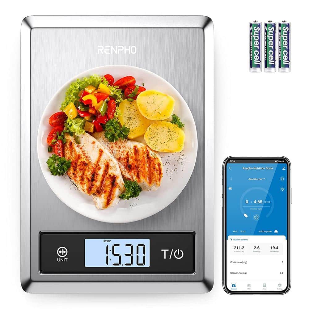 RENPHO Bluetooth Digital Food Scale LED Display, Grey PUS-ES-SNS01-SL - The  Home Depot