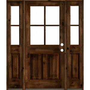 60 in. x 80 in. Alder Left-Hand/Inswing 4-Lite Clear Glass Provincial Stain Wood Prehung Front Door/Double Sidelite