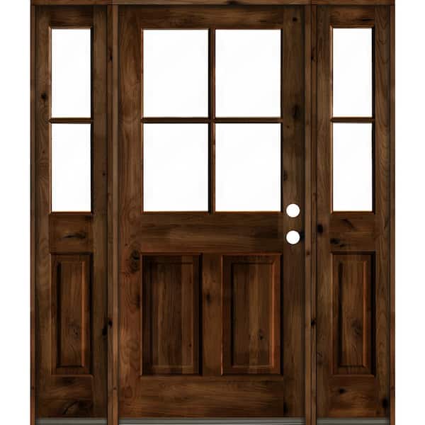 Krosswood Doors 60 in. x 80 in. Alder Left-Hand/Inswing 4-Lite Clear Glass Provincial Stain Wood Prehung Front Door/Double Sidelite
