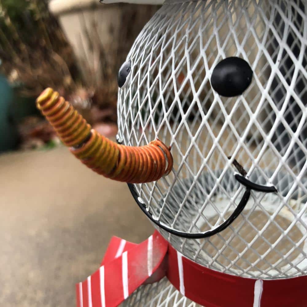 White Metal Mesh Snowman Hanging Bird Feeder with Suet Cage