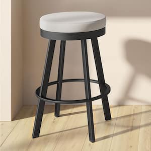 Swice 26.25 in. Light Grey Polyester/Black Metal Counter Stool