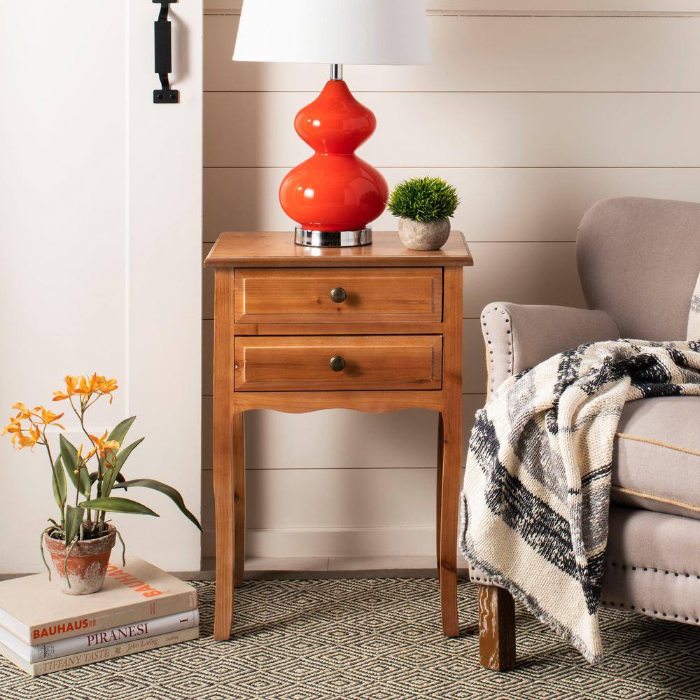 Transitional Black and Brown Wood End Table with Dual Drawers