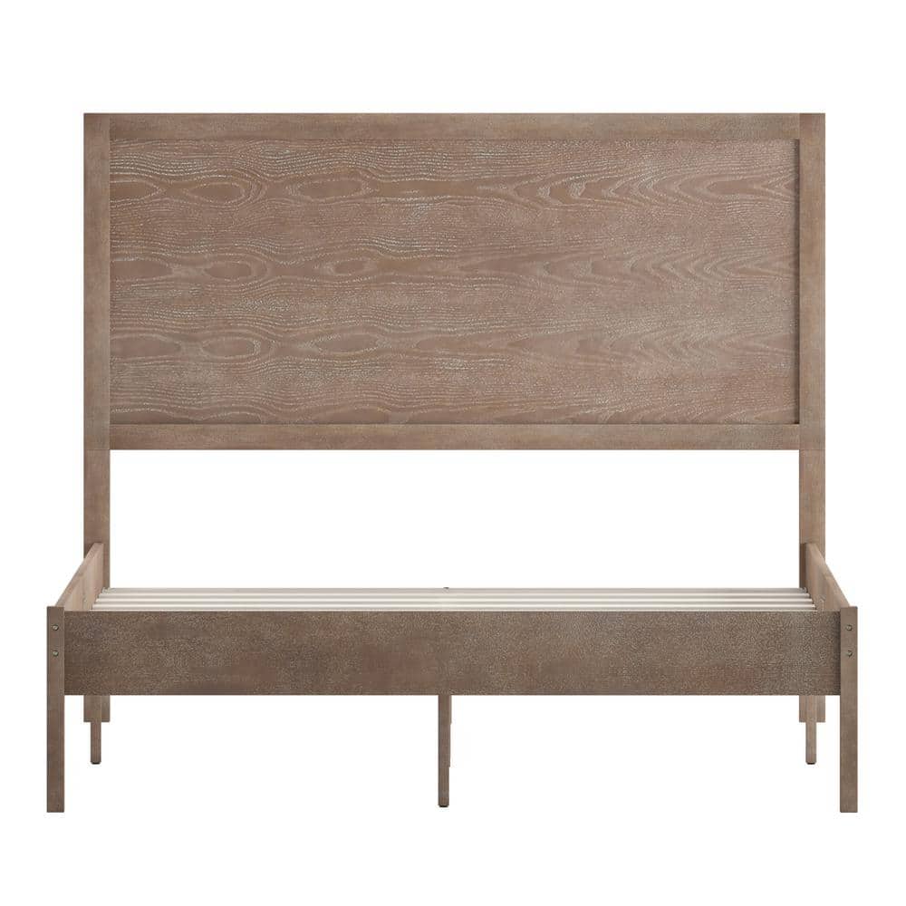 Front view of the Amara brown wood frame full platform bed.