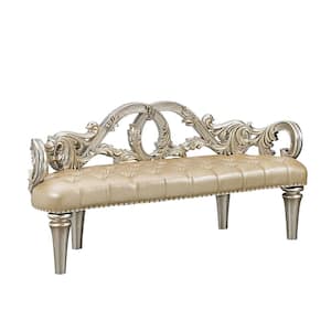 Danae Champagne Synthetic Leather and Gold Finish 25 in. Bedroom Bench With Back