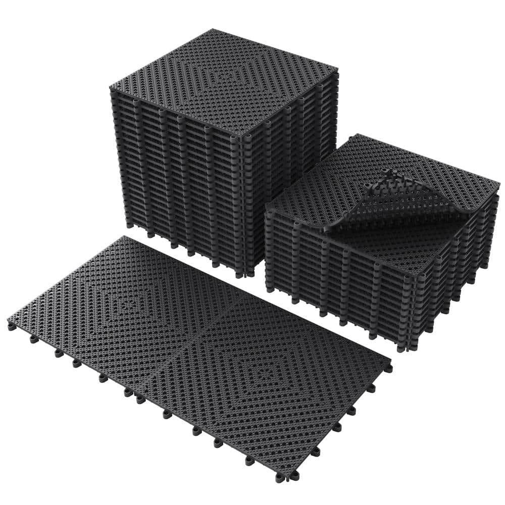 Interlocking Soft PVC Drainage Floor Mats 12 in. x 12 in. Flexible Outdoor Patio Pool Deck Flooring Tiles (Black,36 Pcs) price history on PriceWatchPro