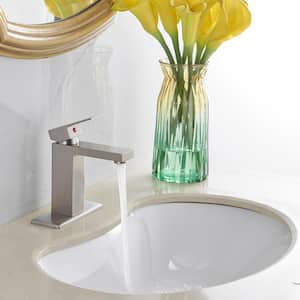 Single Handle Single Hole Bathroom Faucet With Pop-up Drain Assembly in Brushed Nickel