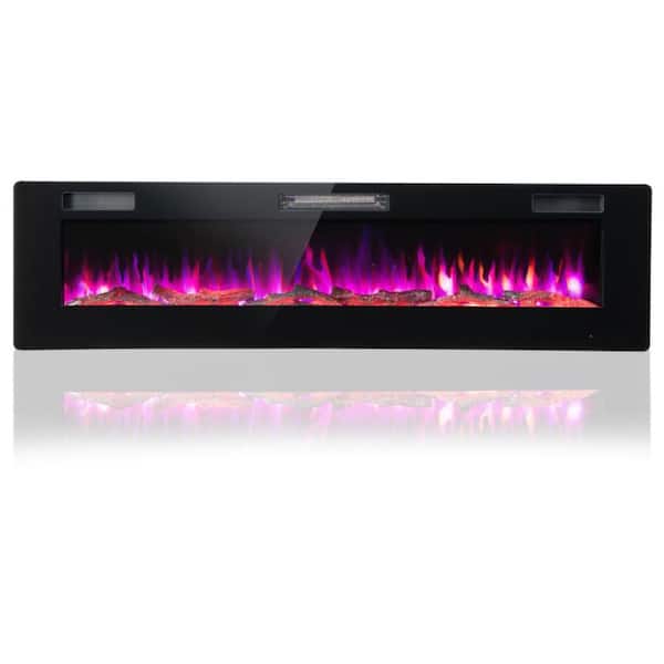 60 in. Wall Mounted or Recessed Electric Fireplace Insert Heater with Remote 750W/1500W 12 Flame Colors Sleep Timer