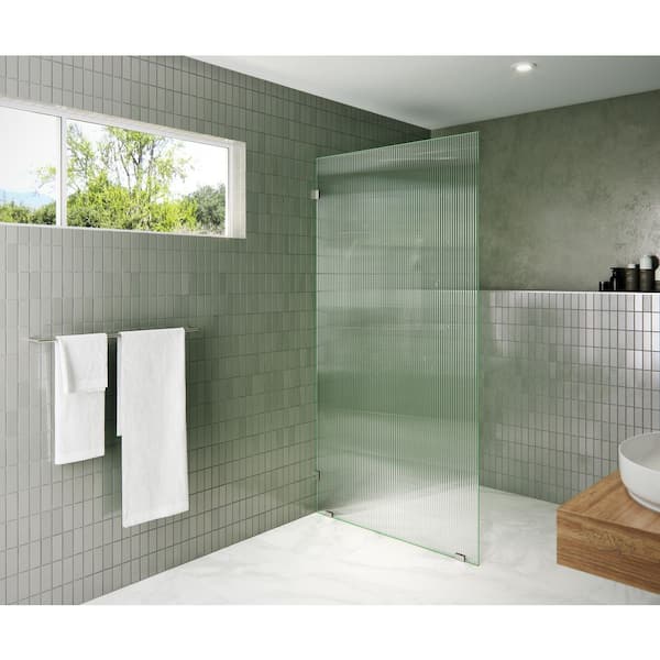 38 in. W x 78 in. H Single Panel Fixed Frameless Shower Door with Fluted Tempered Glass Without Handle