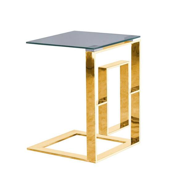 Benjara 17.75 in. Gold Square Shape Glass Top Metal Box Frame Side Table