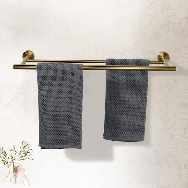 1-Pack 24 in. Wall Mounted Double Towel Bar Bath Hardware Accessory in Gold