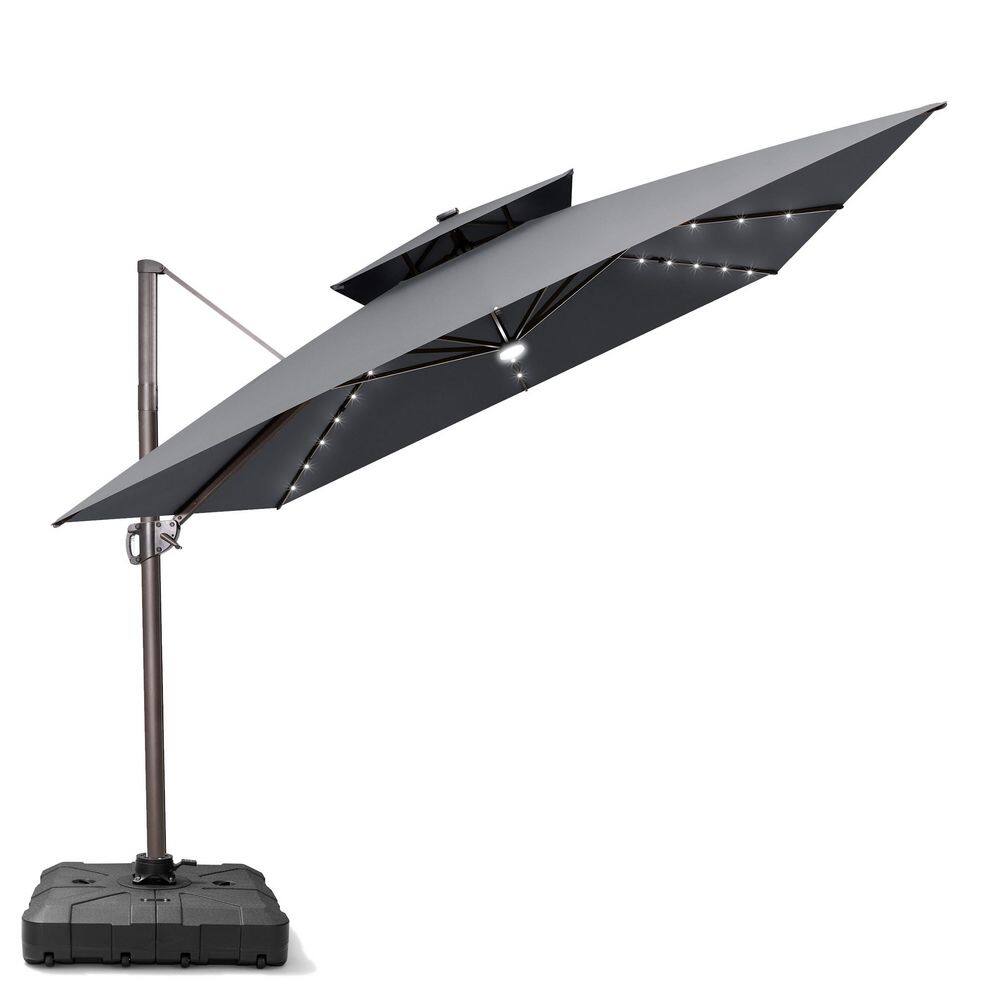 11 ft. x 11 ft. Solar LED Cantilever Umbrella and 260 lbs. 8 Wheel Base 6-Tilt Angles Aluminum Patio Umbrella in Gray price history on PriceWatchPro