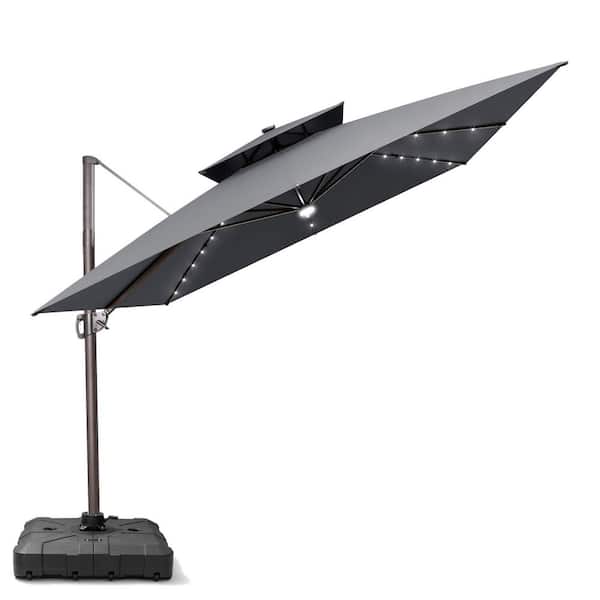 CLOUDFLY 11 ft. x 11 ft. Solar LED Cantilever Umbrella and 260 lbs. 8 Wheel Base 6-Tilt Angles Aluminum Patio Umbrella in Gray 87PUL24UDGY CLOUDFLY 11 ft. x 11 ft. Solar LED Cantilever Umbrella and 260 lbs. 8 Wheel Base 6-Tilt Angles Aluminum Patio Umbrella in Gray 87PUL24UDGY