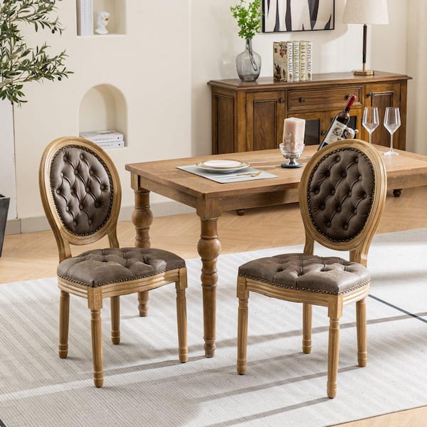 Unbranded Set of 2 Brown Velvet Upholstered Armless Dining Chair with Nailhead Trim French Style Solid Wood Frame Dining Chair