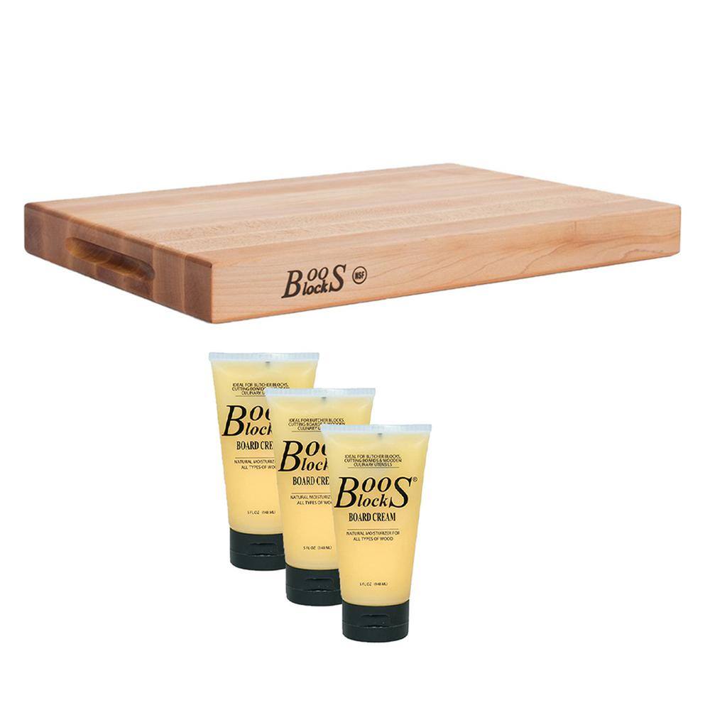 JOHN BOOS Maple Reversible 18 in. x 12 in. Cutting Board and Moisture