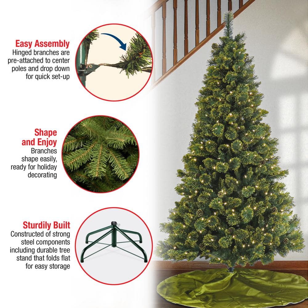 7' Green Pine Christmas Tree with Warm White LED Lights