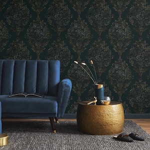Estate Damask Charcoal Non-Pasted Wallpaper, 56 sq. ft.