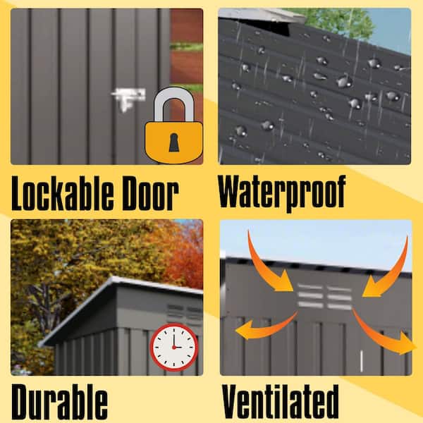 5 ft. W x 3 ft. D Metal Shed with Pitched Roof and Lockable Door, Garden Outdoor Storage Sheds in Gray (13 sq. ft. )