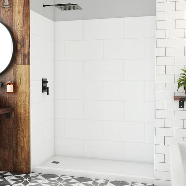 DreamLine DreamStone 62 in. W x 84 in. H x 36 in. D 3-Piece Glue Up Traditional Solid Alcove Shower Wall Surround in White